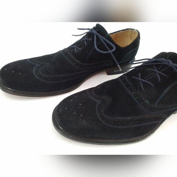 PAUL Fredrick NAVY BLUE Suede Leather Dress Shoes Mens Sz 10 Oxford Wingtips